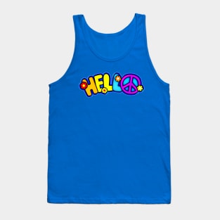 Colorful Hello Peace Sign Typography Tank Top